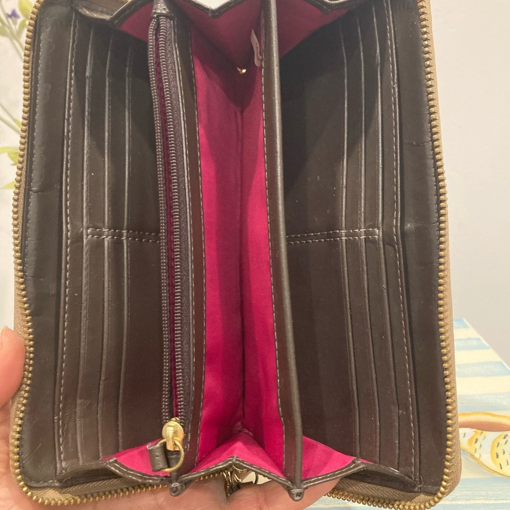 Coach Tattersall Zip Around Wallet (Plaid/Tartan} Cream Gold Trim Large Wallet - Picture 6 of 9